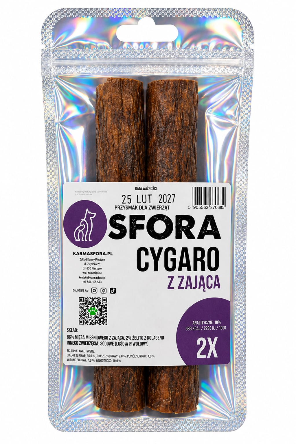 Sfora Przysmak Cygaro z zająca 2 szt naturalny gryzak dla psa