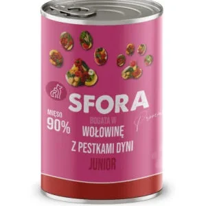Karma Sfora Premium bogata w wołowinę z pestkami dyni junior 400g