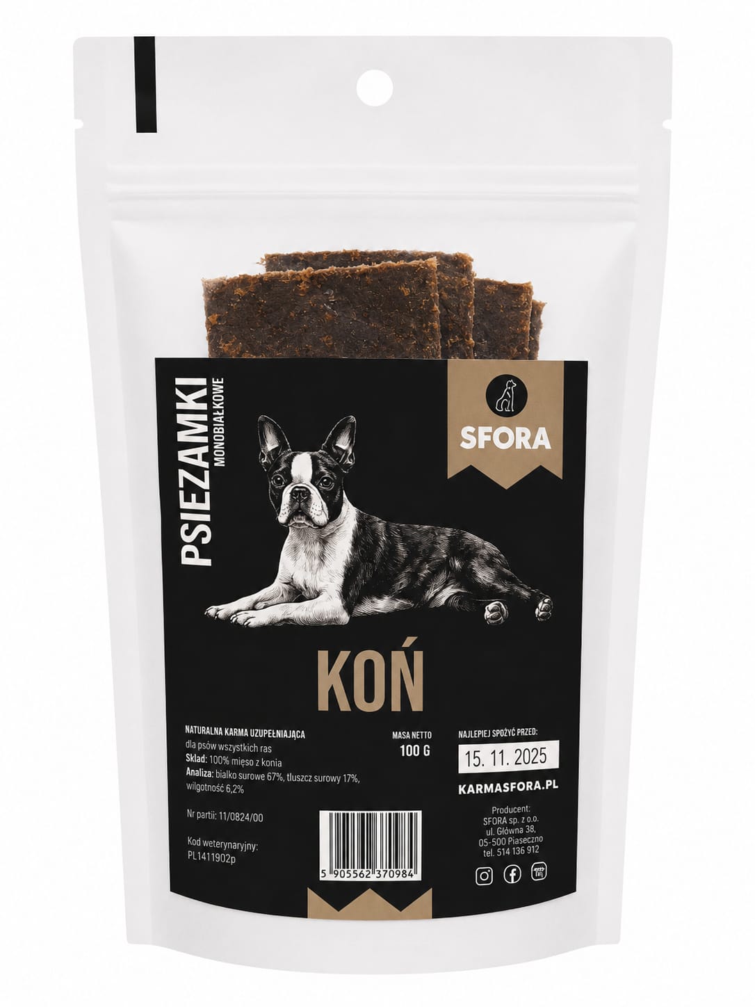 Przysmak naturalny Sfora Psiezamki z koniny monobiałkowe 100 g dla psa
