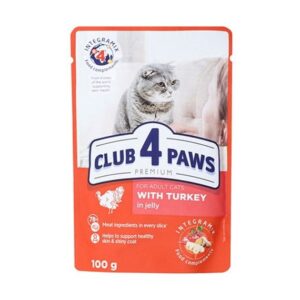 CLUB 4 PAWS PREMIUM MOKRA KARMA DLA DOROSŁYCH KOTÓW - INDYK W GALARETCE 100g