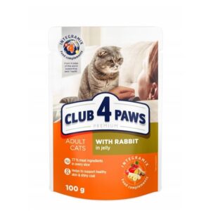 CLUB 4 PAWS PREMIUM MOKRA KARMA DLA DOROSŁYCH KOTÓW - KRÓLIK W GALARETCE 100g