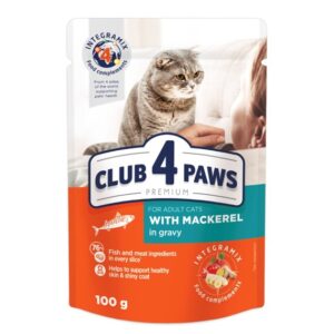 CLUB 4 PAWS PREMIUM MOKRA KARMA DLA DOROSŁYCH KOTÓW - MAKRELA W SOSIE 100g