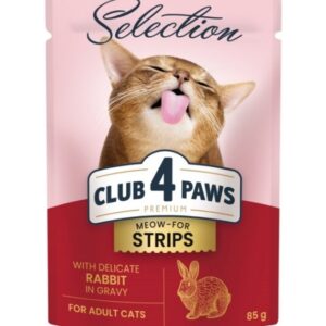 CLUB 4 PAWS PREMIUM SELECTION MOKRA KARMA DLA DOROSŁYCH KOTÓW - delikatne paski z królikiem w sosie 85g