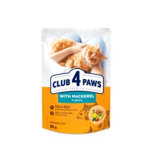 CLUB 4 PAWS PREMIUM MOKRA KARMA DLA DOROSŁYCH KOTÓW – MAKRELA W SOSIE 85g