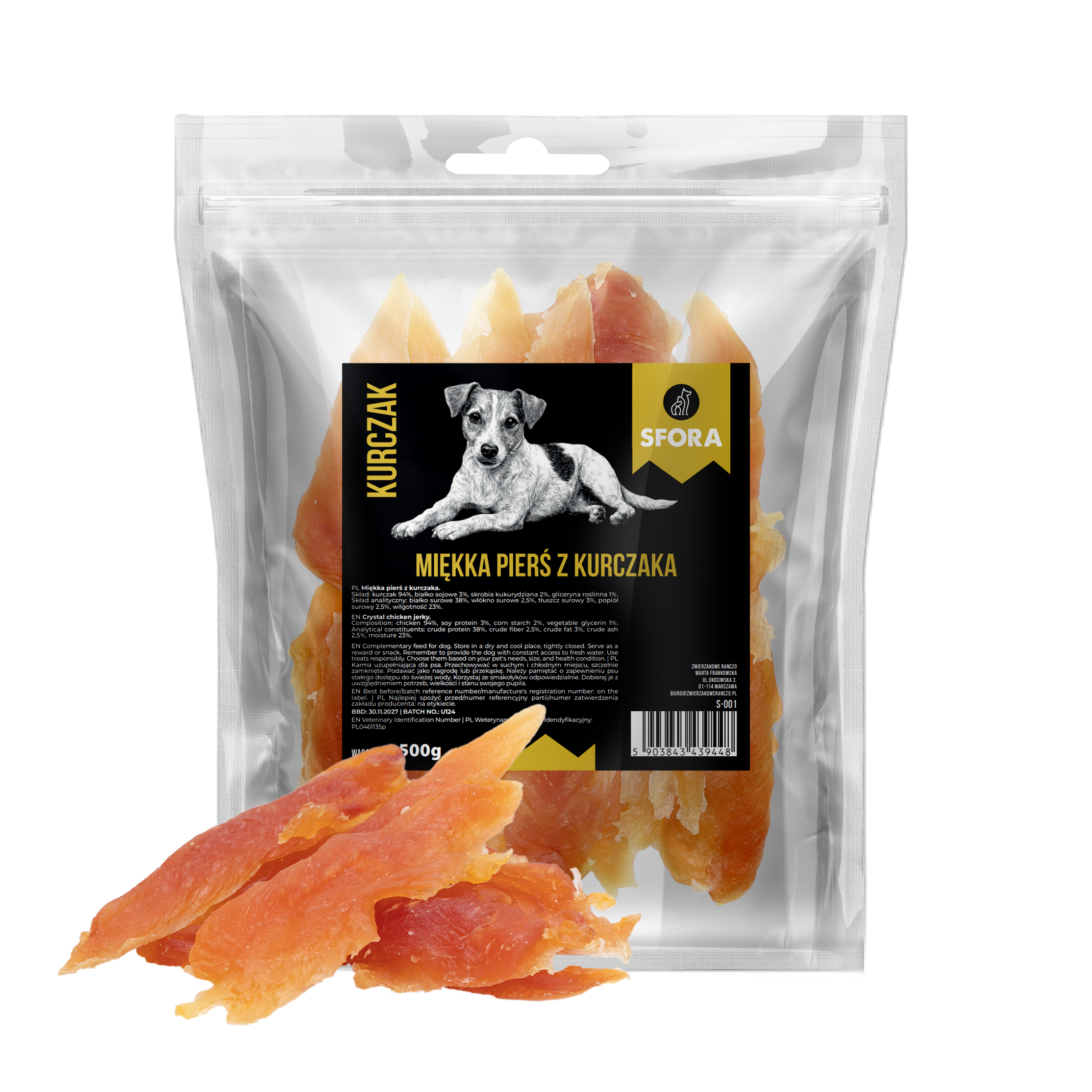 Sfora Hot Strips miękka pierś z kurczaka 500 g naturalny przysmak dla psa