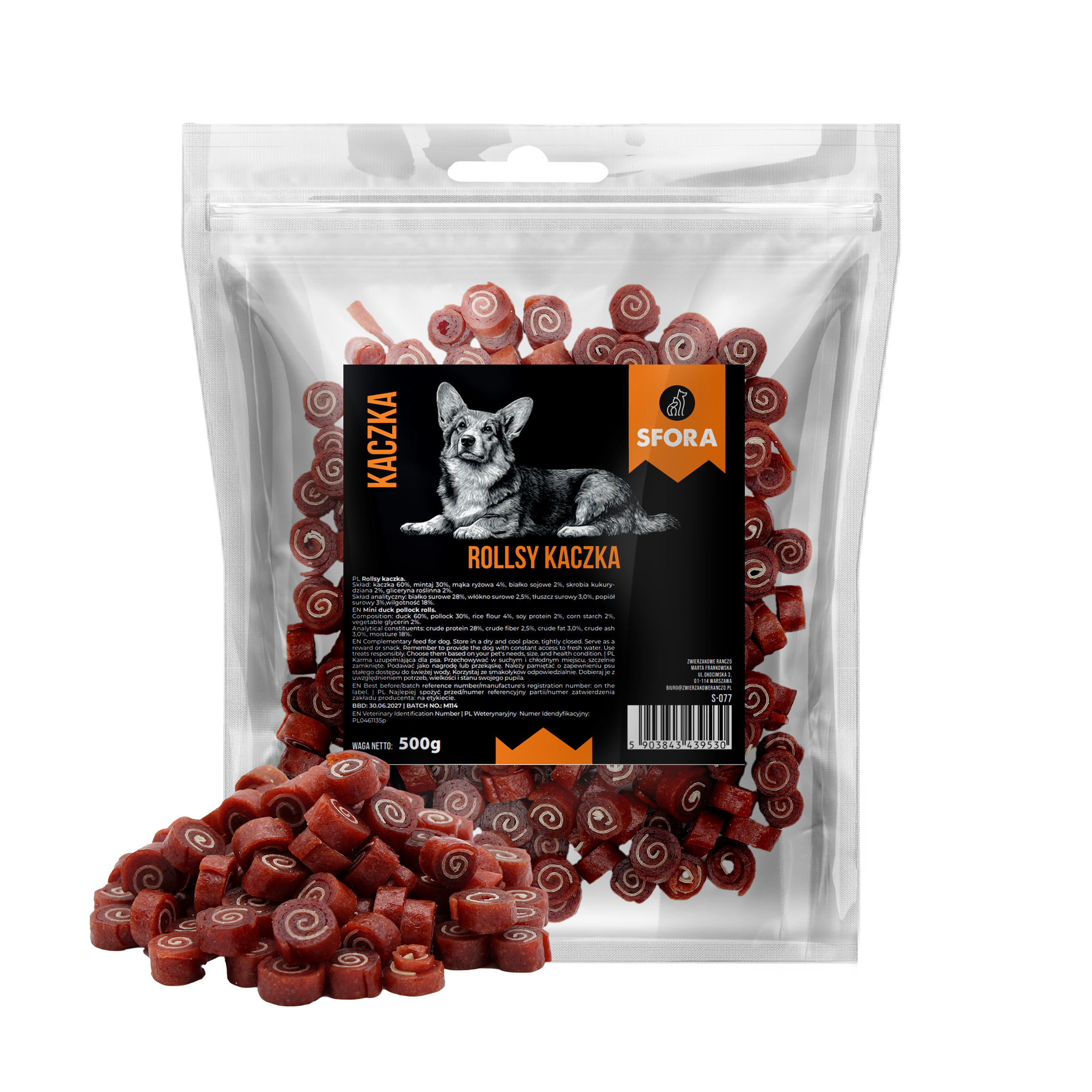 Sfora Hot Strips rollsy kaczka 500 g miękkie roladki dla psa