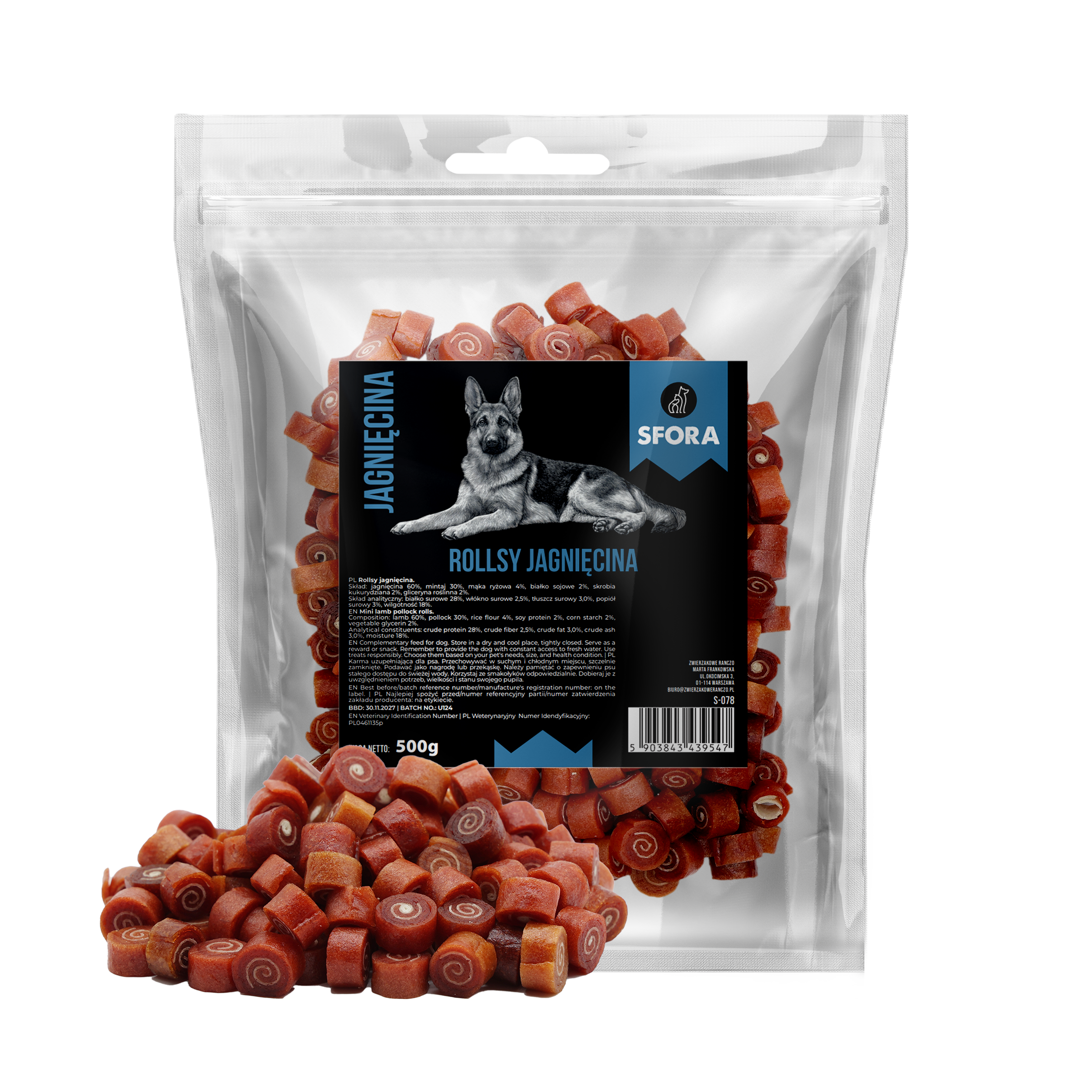 Sfora Hot Strips Rollsy jagnięcina 500 g naturalny przysmak dla psa