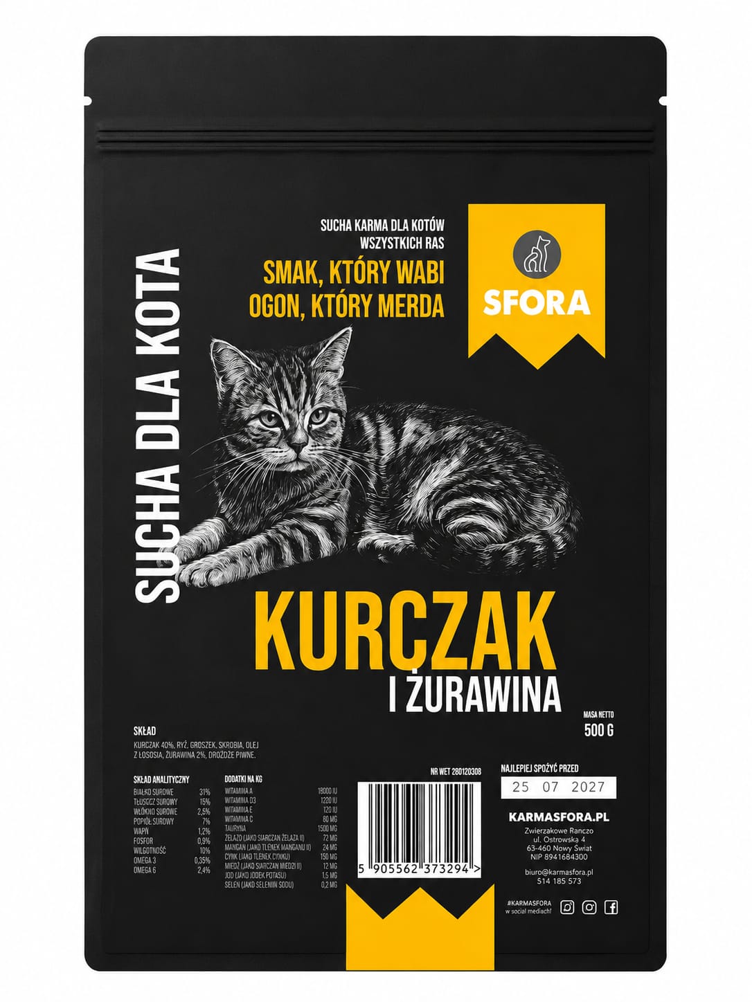 Karma Sfora dla Kota z kurczakiem i żurawiną 500g